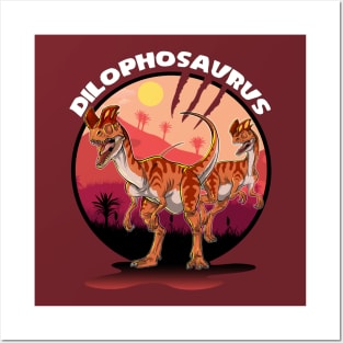 Dilophosaurus Dinosaur Design With Background Posters and Art